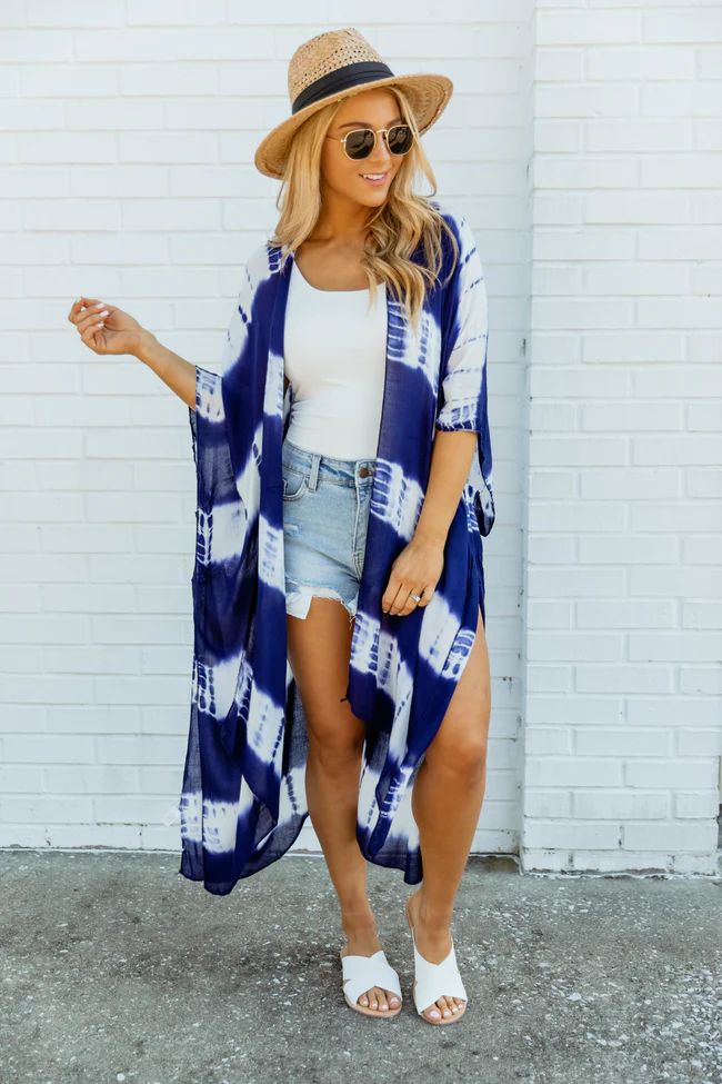 Holding You Close Tie Dye Kimono Navy | The Pink Lily Boutique