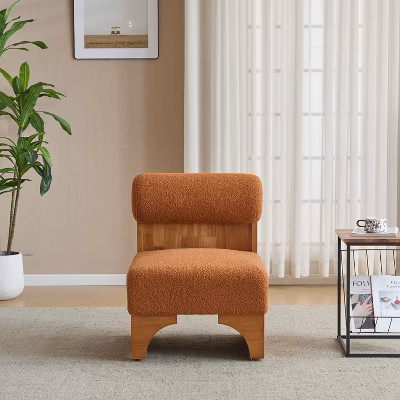 MAYEERTY Modern Boucle Lounge Chair, Solid Wood Frame Rolled Backrest Soft Durable Upholstery, Living Room Bedroom Office | Target