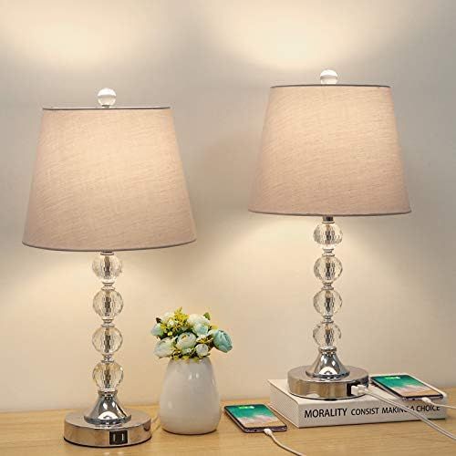 Bedside Crystal Table Lamps Set of 2 with Dual USB Charging Ports, Boncoo Modern Nightstand Lamp ... | Amazon (US)