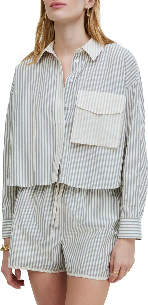 Flap Pocket Cotton Poplin Crop Button-Up Shirt | Nordstrom Rack