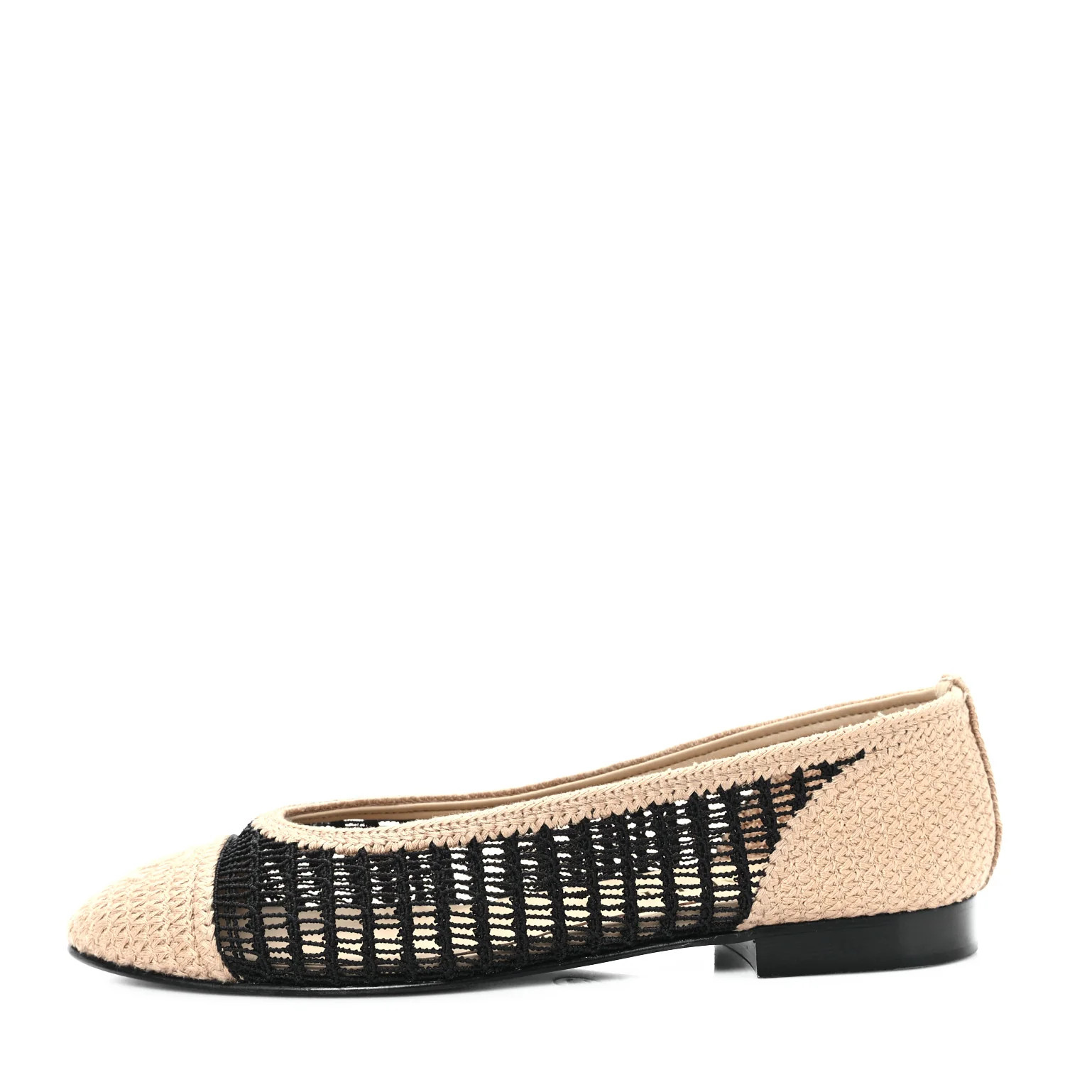 Raffia Cap Toe Ballerina Flats 39 Black Beige | FASHIONPHILE (US)