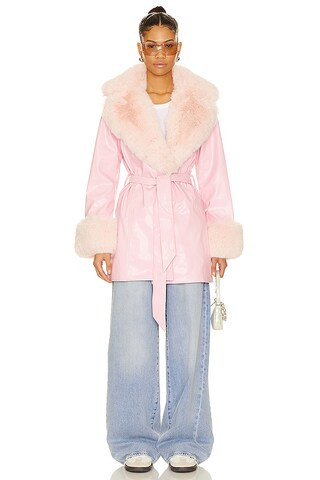 Penny Lane Coat in Pink Faux Leather | Revolve Clothing (Global)