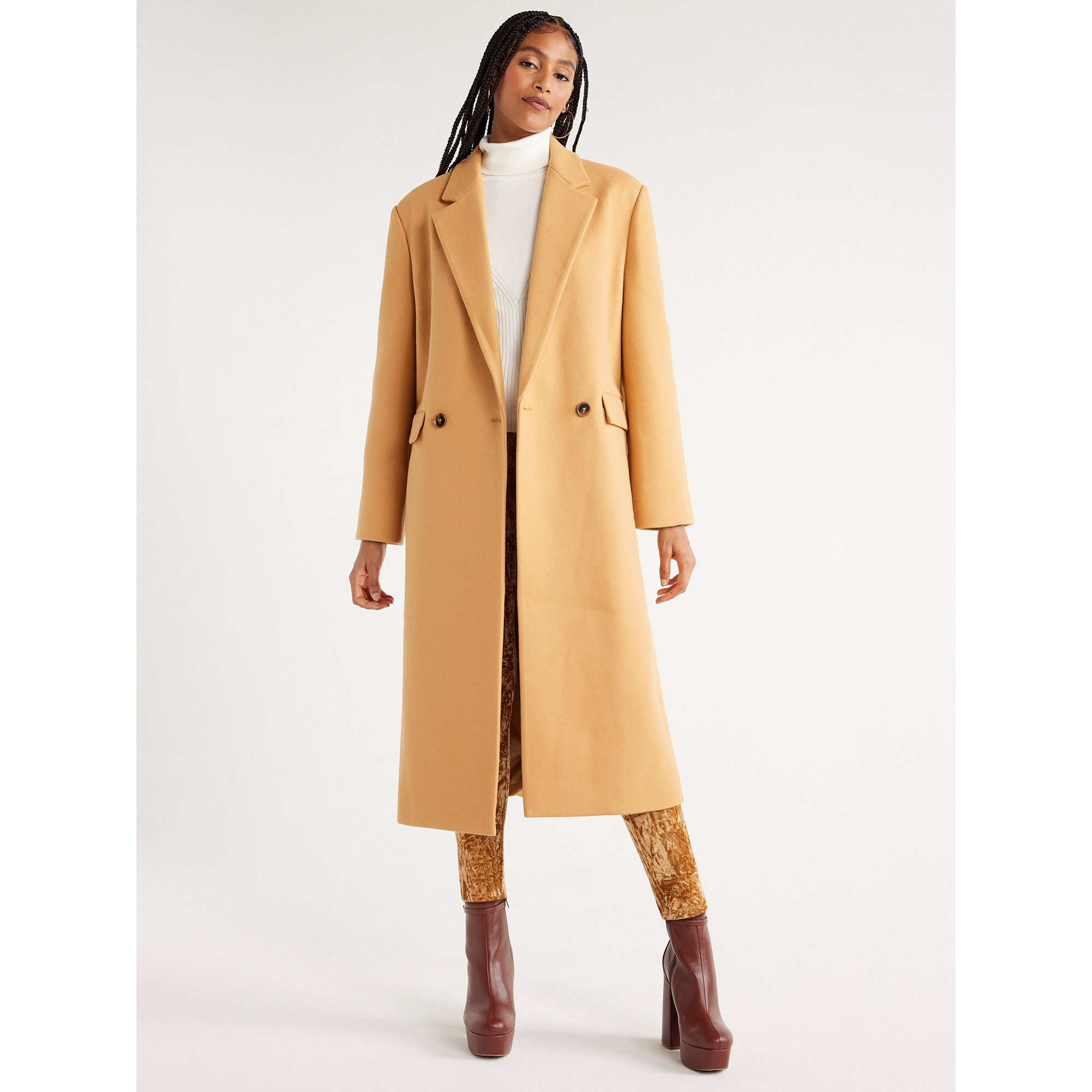 Scoop Women's Faux Wool Double Breasted Oversized Coat, Sizes XS-XXL - Walmart.com | Walmart (US)