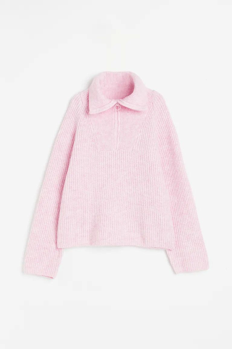 Oversized Half-zip Sweater - Cream/striped - Ladies | H&M US | H&M (US + CA)