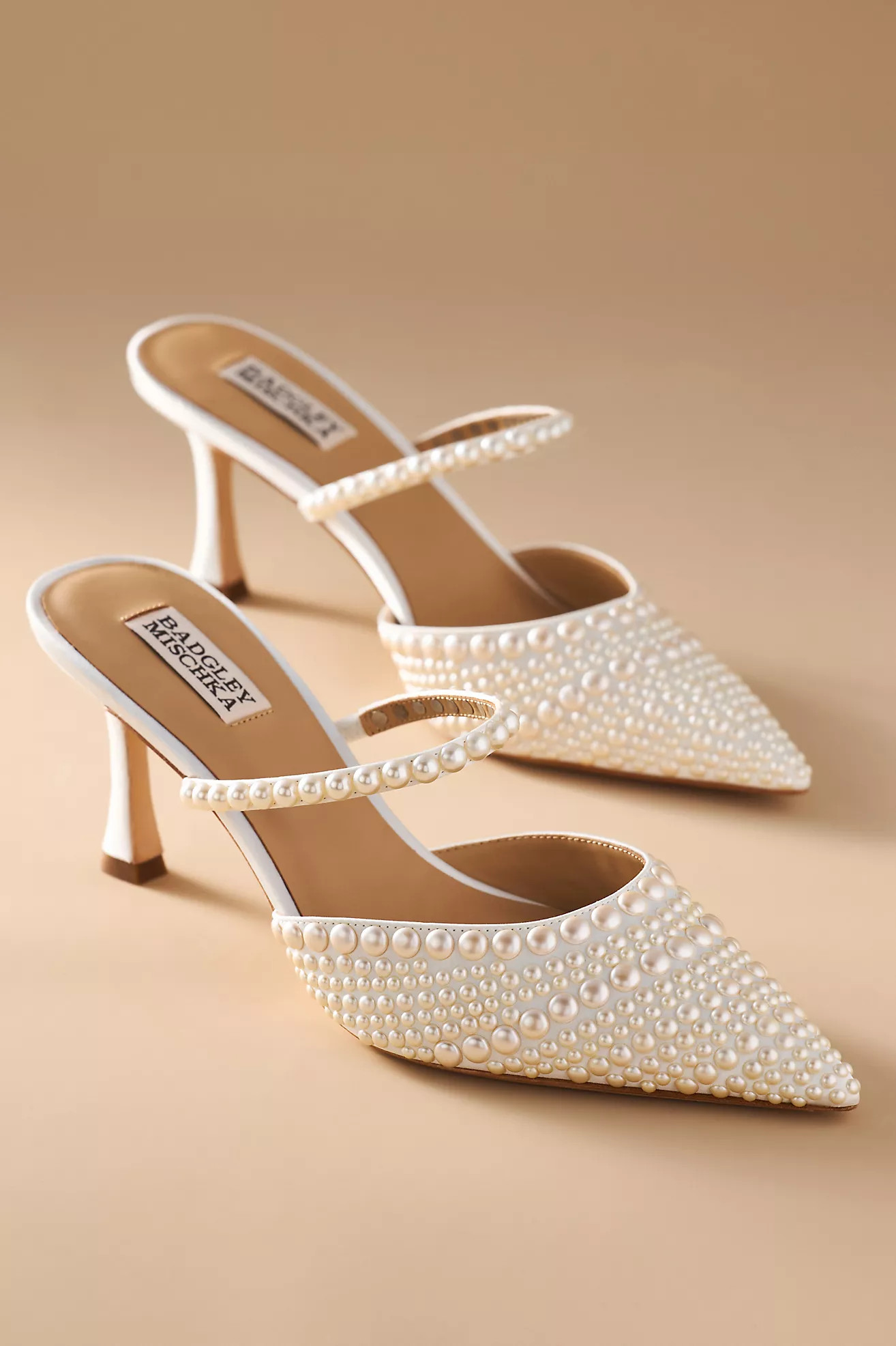 Badgley Mischka Duchess Pearl-Embellished Satin Mule Heels | Anthropologie (US)