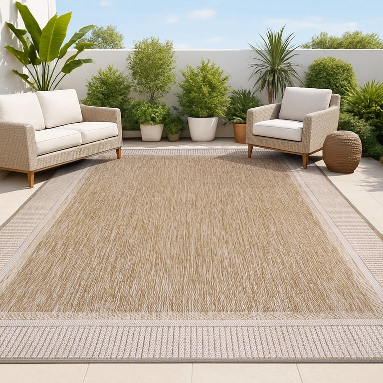 JONATHAN Y TUSCAN SUN 5 x 8 Area Rug, Hali Coastal Wide Stripe Border - Beige/Cream, TSN211A-5 | Walmart (US)