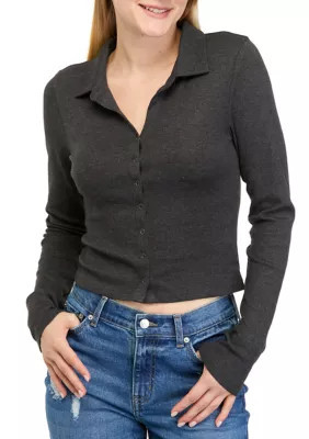 TRUE CRAFT Women's Long Sleeve Cropped Collared Shirt | Belk