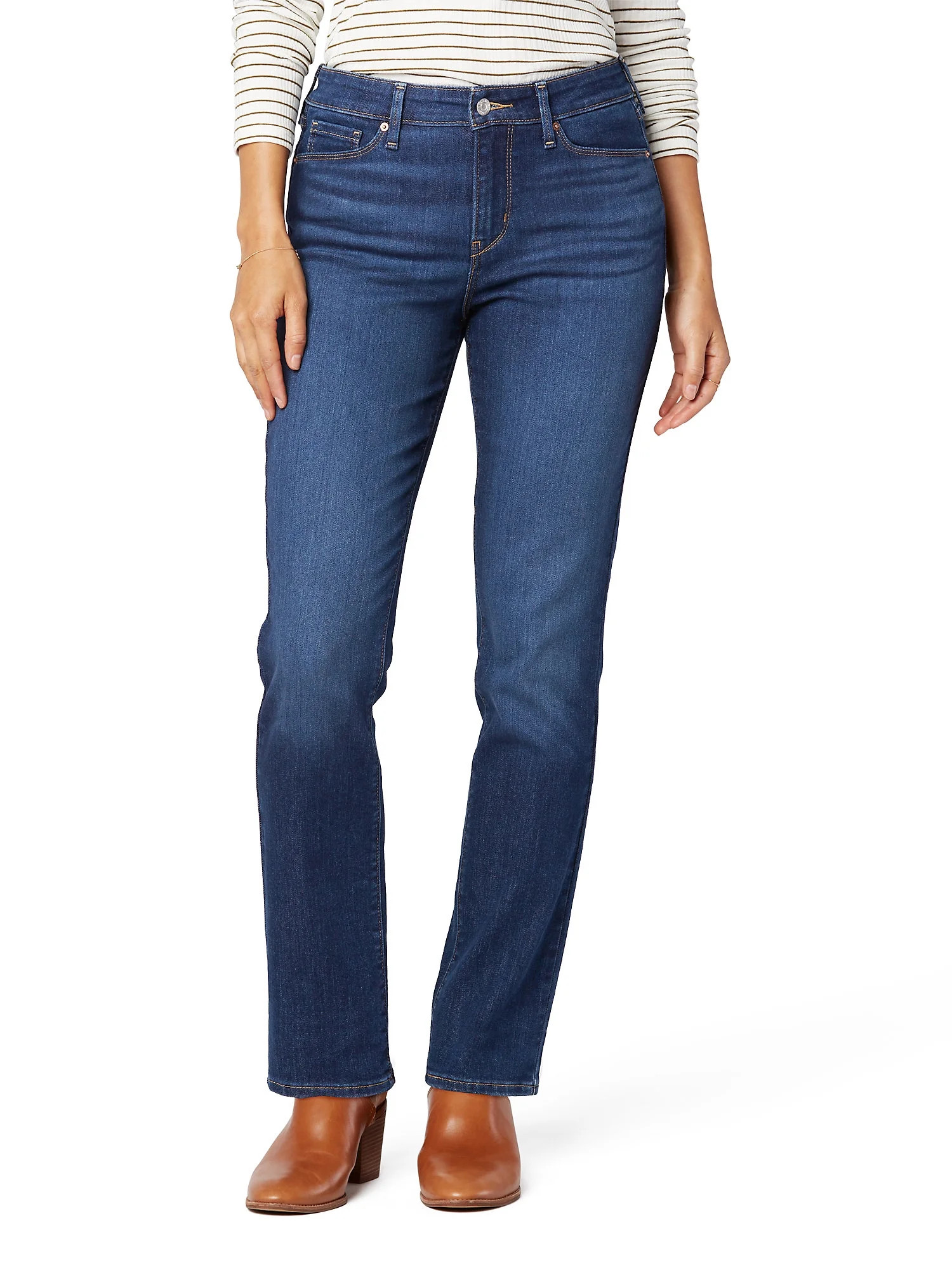 Levi Strauss Signature Women's and Women's Plus Size Mid Rise Modern Straight Jeans, Sizes 2-28 | Walmart (US)