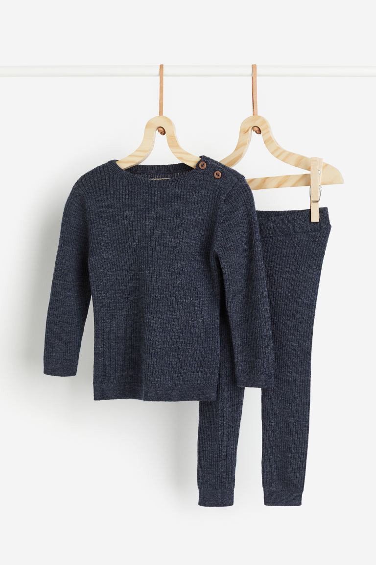 2-piece Merino Wool Set - Dark blue - Kids | H&M US | H&M (US + CA)