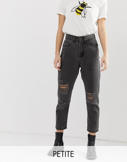 Noisy May Petite distressed mom jean in black | ASOS US