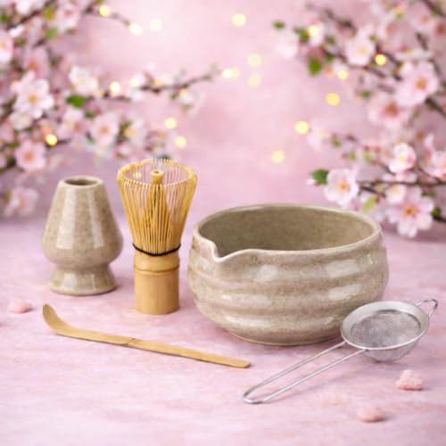 Marce Matcha Whisk Set- Matcha Set includes Matcha Whisk and Bowl (Bowl with Spout), Sifter, Holder and Scoop- The Perfect Bamboo Whisk for Matcha Tea (Molted Green) | Amazon (US)