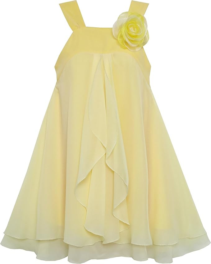 Sunny Fashion Girls Dress Sleeveless Halter Flower Multi Layer Chiffon | Amazon (US)