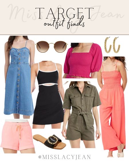 Target outfit finds include romper, athletic dress, denim dress, smocked top, earrings, shorts, sunglasses, and slide shoes.

Outfit, summer outfit, Target finds, summer Target finds

#LTKworkwear #LTKfindsunder50 #LTKstyletip