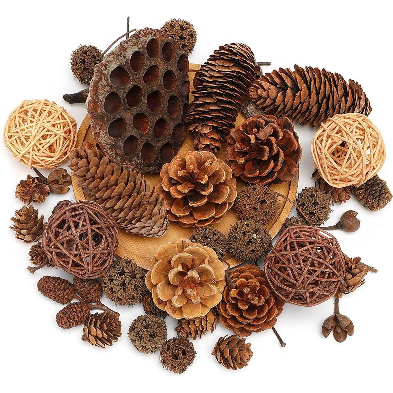 DomeStar 38PCS Christmas Pine Cone Set, Artificial Acorns Berry Craft and Natural Pinecones Ornam... | Amazon (US)