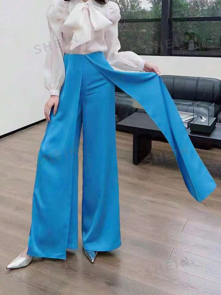 SHEIN Privé Solid Color Wide Leg Pants | SHEIN