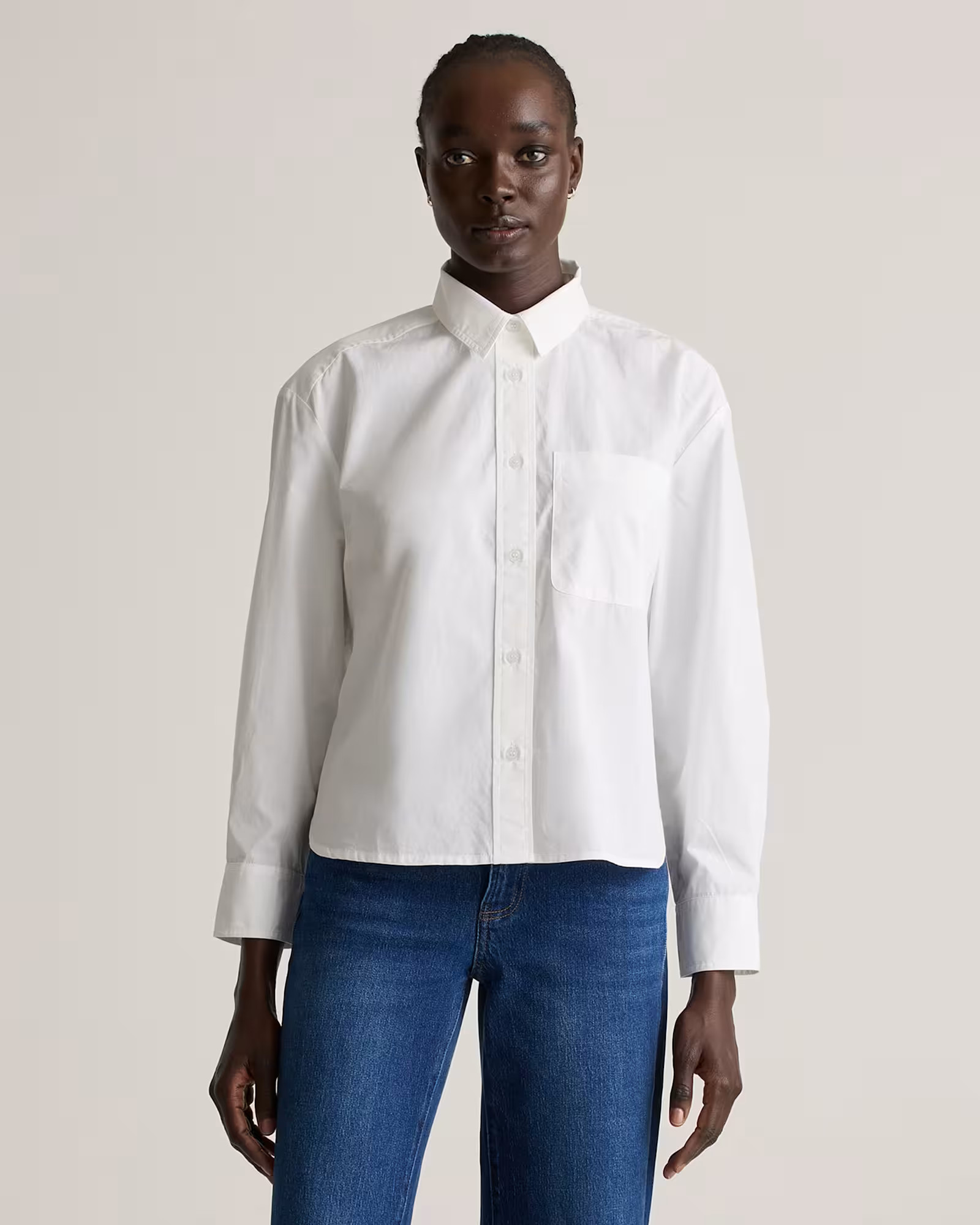 100% Organic Cotton Poplin Cropped Long Sleeve Shirt | Quince