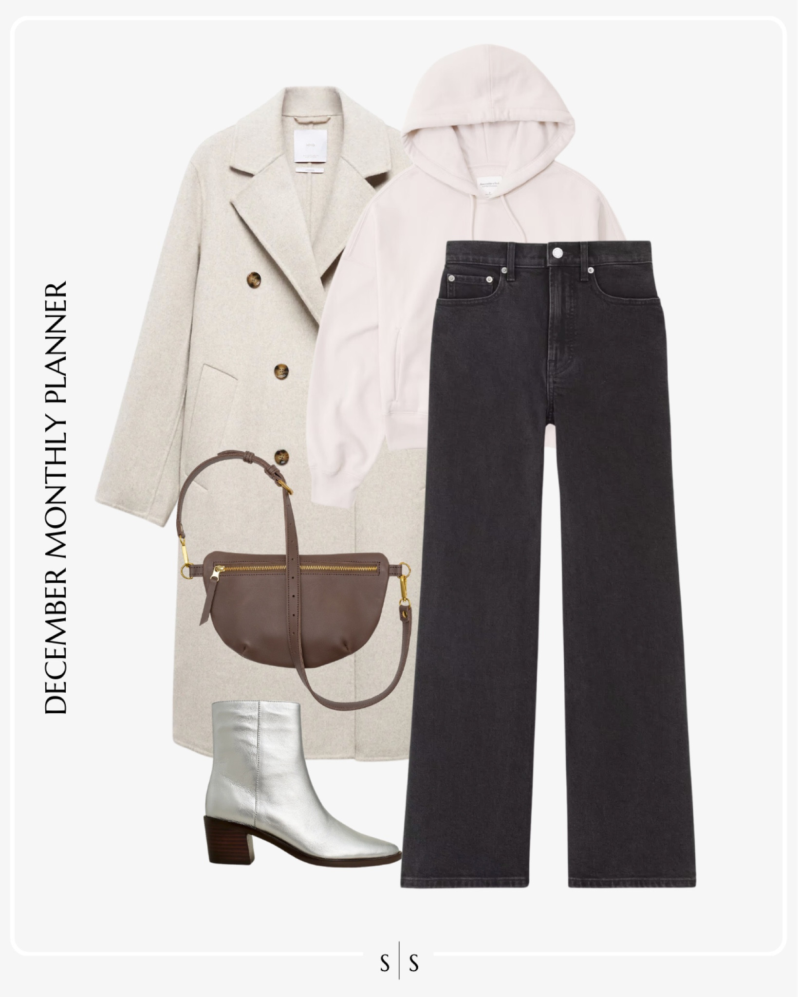 Monthly outfit planner: DECEMBER: Winter looks | wool topcoat, hooded sweatshirt, black wide leg jean, metallic western boot, sling bag belt bag

See the entire calendar on thesarahstories.com ✨ 

#LTKstyletip