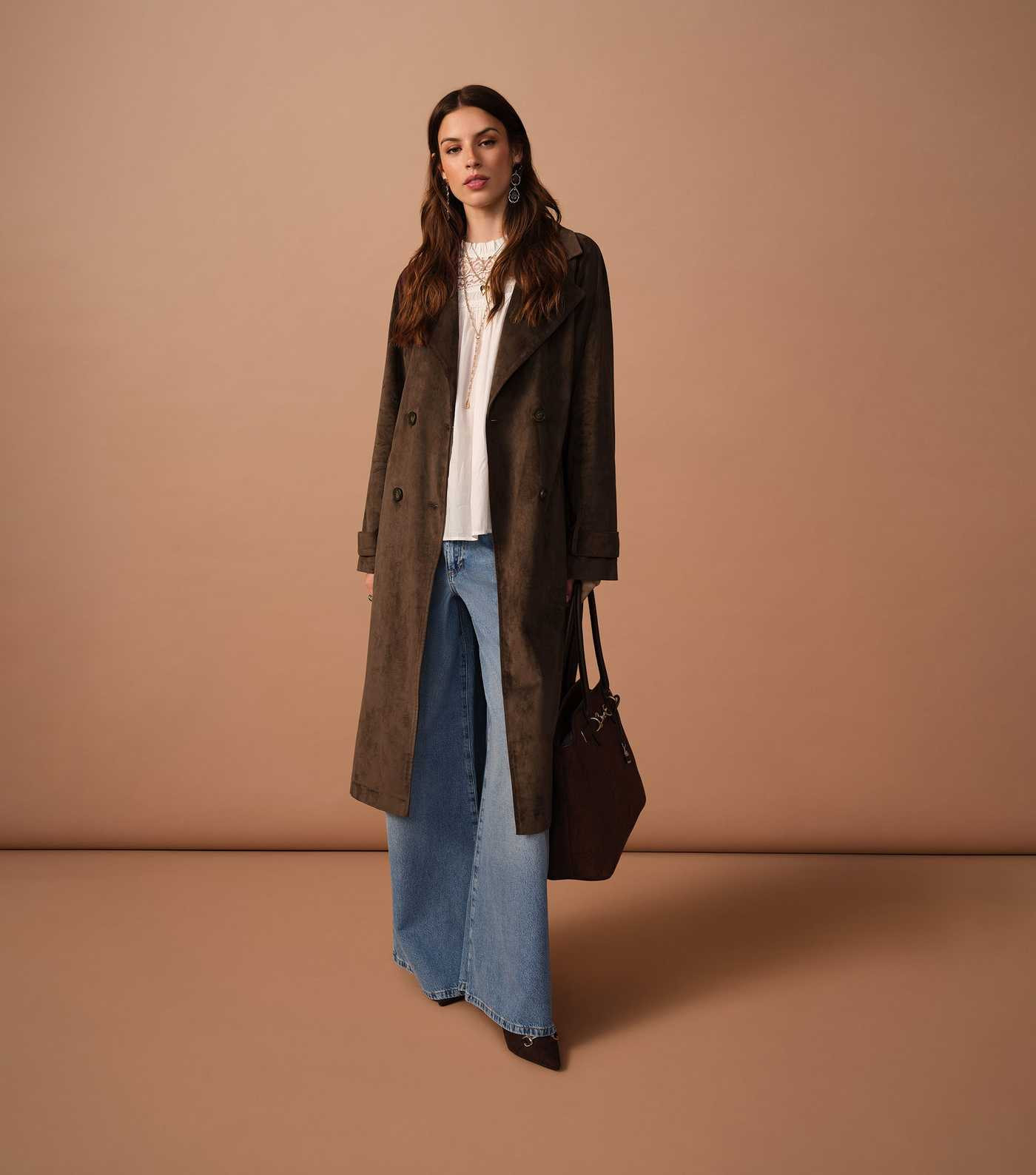 Brown Faux Suede Belted Trench Coat | New Look | New Look (UK)