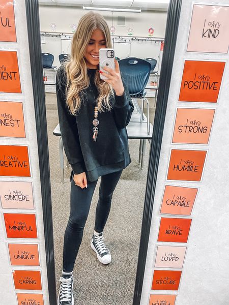 Teacher casual Friday outfit!
Wearing my usual size M in the black oversized sweatshirt!
Leggings: true to size 
Converse: true to size and comfy?

#LTKworkwear #LTKfindsunder100 #LTKfindsunder50