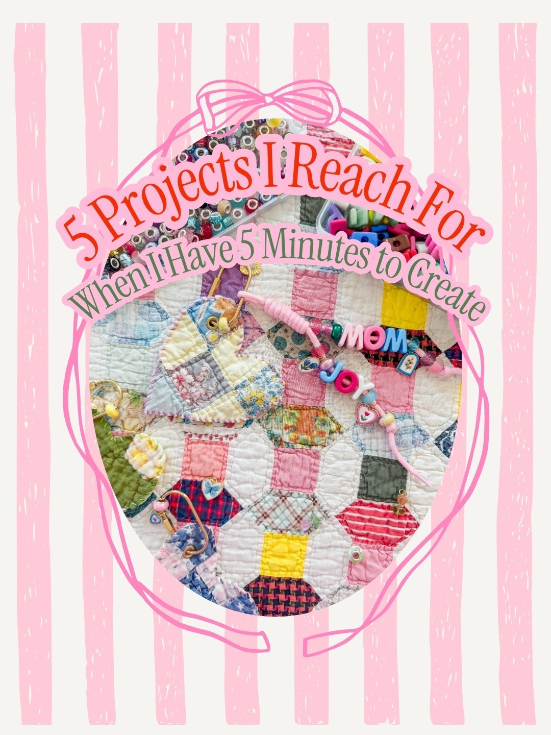 A reminder that creativity doesn't have to be all or nothing. These are the projects I keep coming back to this summer when I have a few spare minutes and want to make something with my hands. Which one would you try first?

#summercrafts #bagcharms #alphabetbeads #crafts

#LTKdayinmylife #LTKselfcare #LTKmomlife