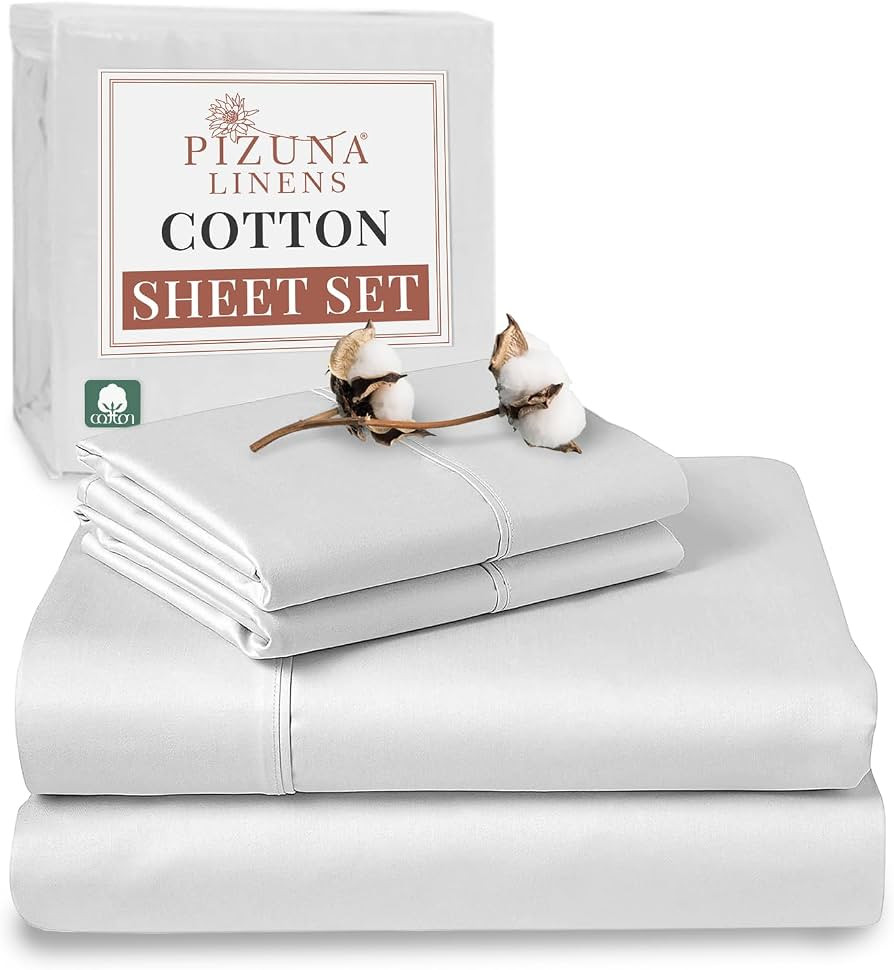 Pizuna Pure 100% Cotton Sheets King Size, Luxurious 400 Thread Count Long Staple Sateen with 15in... | Amazon (US)