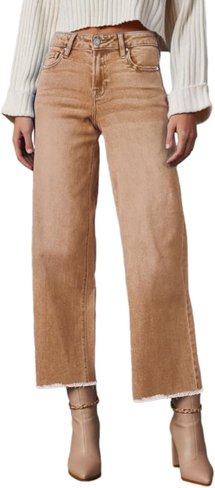 Wide Leg Jeans for Women High Waisted Cropped Boyfriend Touser Jean Casual Stretchy Flare Denim P... | Amazon (US)