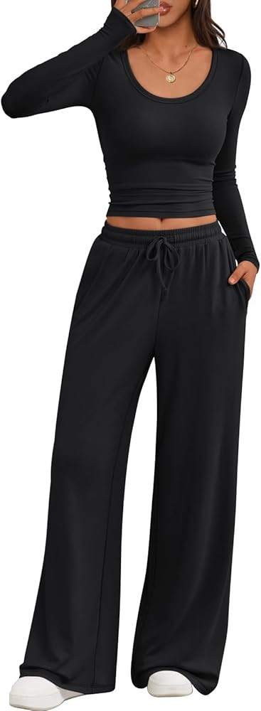 Trendy Queen Women 2 Piece Matching Lounge Sets Clothing Comfy Gym Wide Leg Pants 2025 Y2K Sweats... | Amazon (CA)