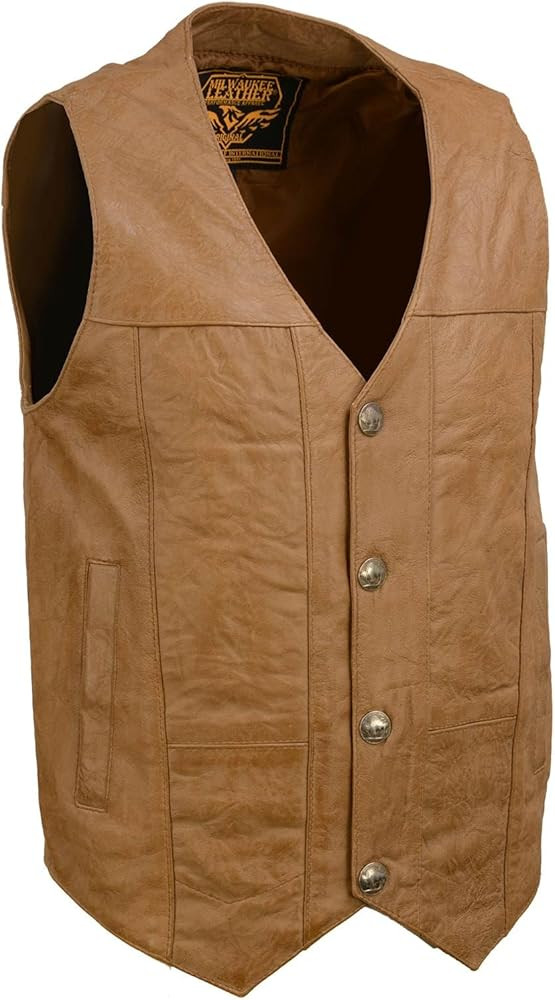 Milwaukee Leather LKM3702 Men's Leather V-Neck Western Style Motorcycle Rider Vest w/Classic Buff... | Amazon (US)