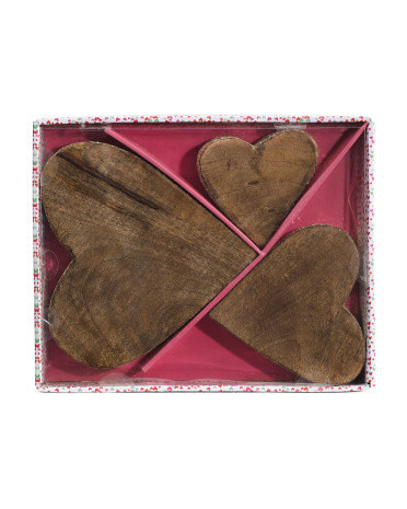 Set Of 3 Wooden Hearts | TJ Maxx