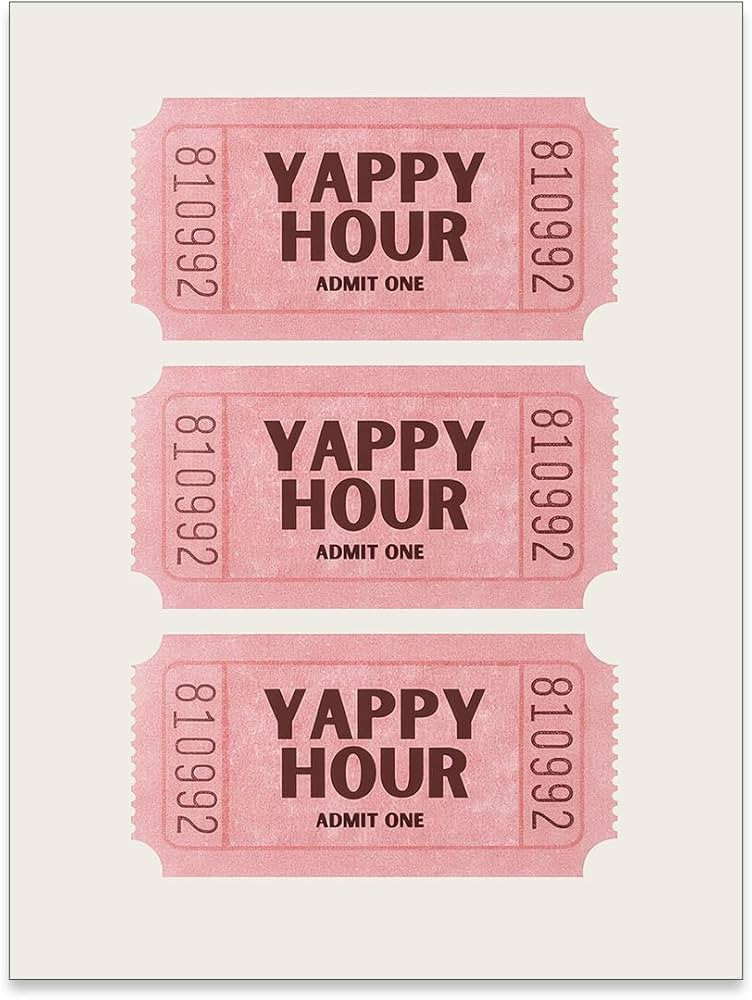 ZERFVTG Pink Girly Preppy Wall Art Trendy Yappy Hour Ticket Poster Vintage Aesthetic Eclectic Sig... | Amazon (US)