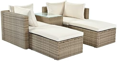 GLORHOME 5-Piece Outdoor Patio Furniture Set,All-Weather PE Wicker Rattan Conversation Sectional Sof | Amazon (US)