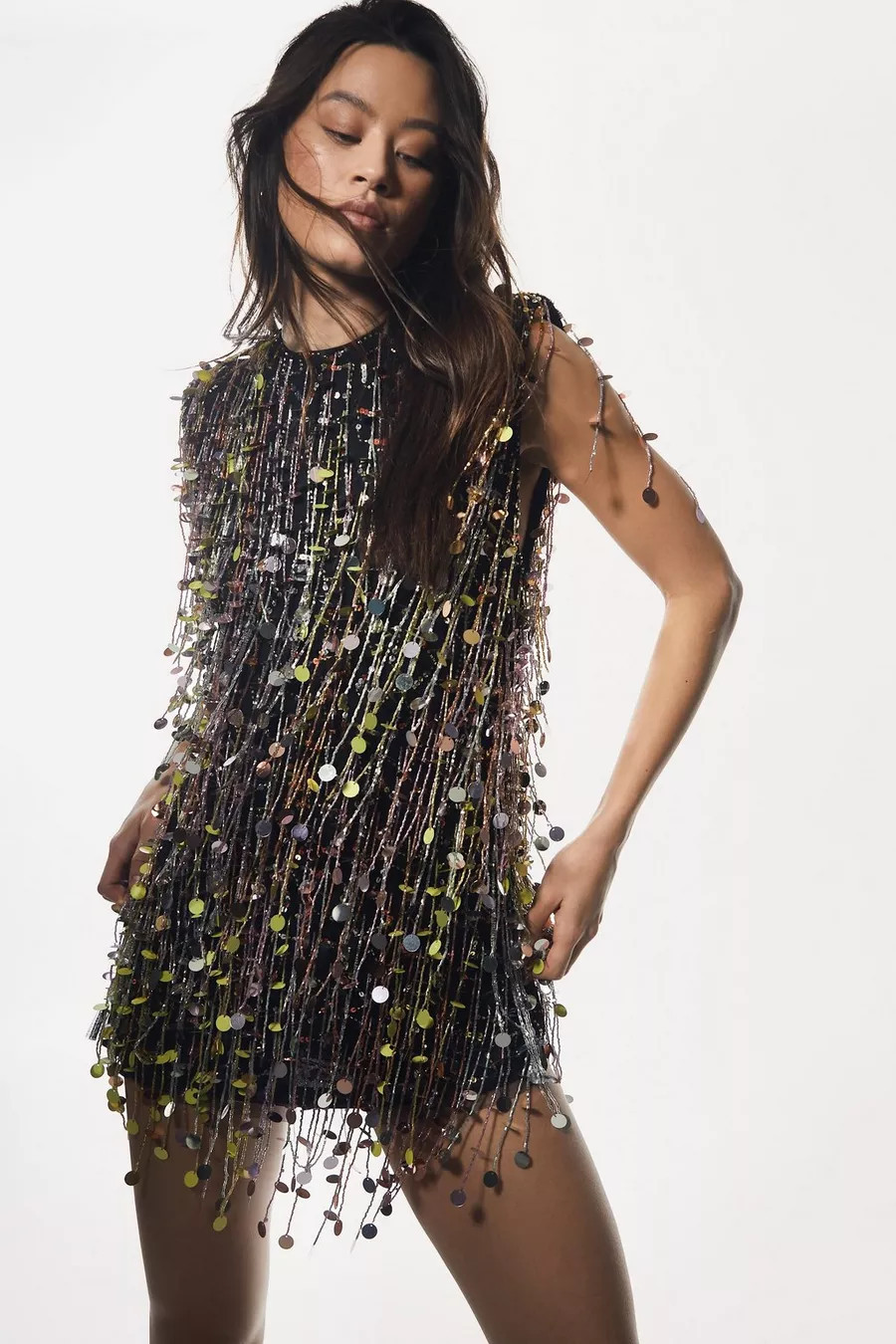 Multicolor Disc Tassel Beaded Shoulder Pad Dress | Nasty Gal US