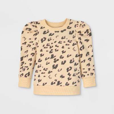 Grayson Mini Toddler Girls' Adaptive Animal Print Puff Sleeve Fleece Pullover - Cream 4T | Target