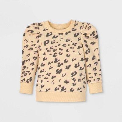 Grayson Mini Toddler Girls' Animal Print Puff Sleeve Fleece Pullover - Cream | Target