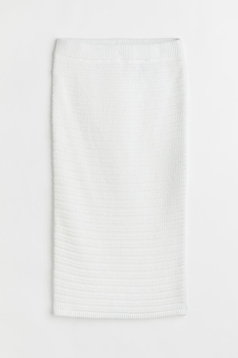 Fitted, calf-length, knitted skirt with a crocheted look. High waist with an elasticated, ribbed ... | H&M (US + CA)