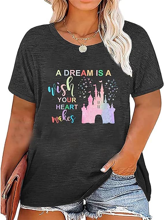 Womens Plus Size Dream Shirt Funny Letter Printed a Dream is a Wish Your Heart Makes Tshirt Casua... | Amazon (US)