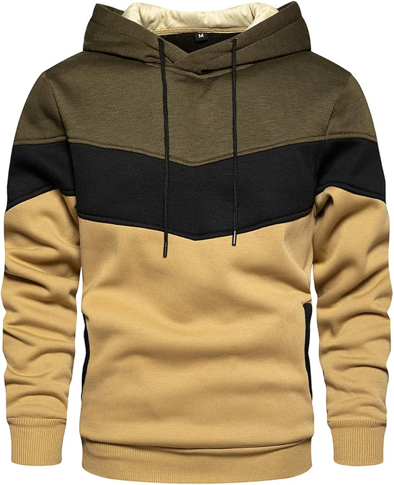 Gesean Men's Novelty Color Block Pullover Fleece Hoodie Long Sleeve Casual Sweatshirt with Pocket | Amazon (US)