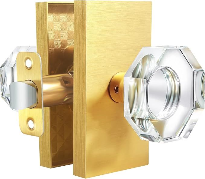 HIEMEY Octagon Crystal Glass Gold Door Knob Interior, Modern Classic Passage Hall/Closet Door Kno... | Amazon (US)