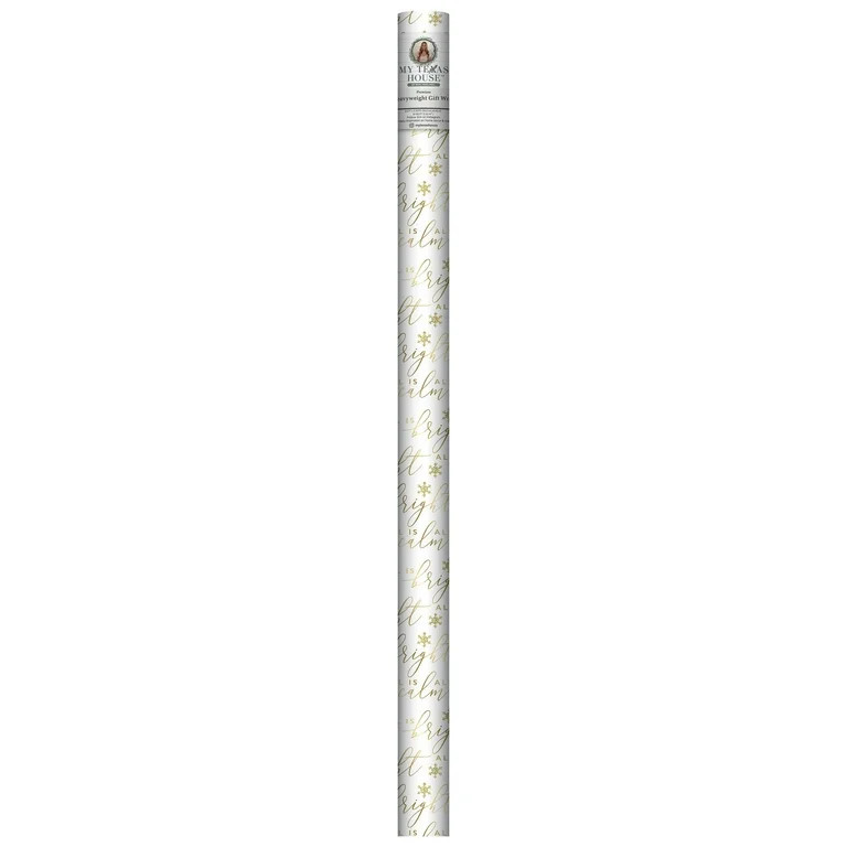 Gold and White All Is Calm Premium Heavyweight Christmas Wrapping Paper, 25 sq ft, by My Texas Ho... | Walmart (US)
