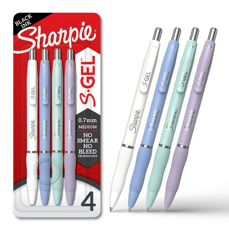 Sharpie S-Gel, Gel Pens, Medium Point (0.7mm), Assorted Fashion Barrels, Black Ink, 4 Count | Walmart (US)