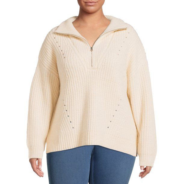 Terra & Sky Women's Plus Size Quarter Zip Sweater - Walmart.com | Walmart (US)
