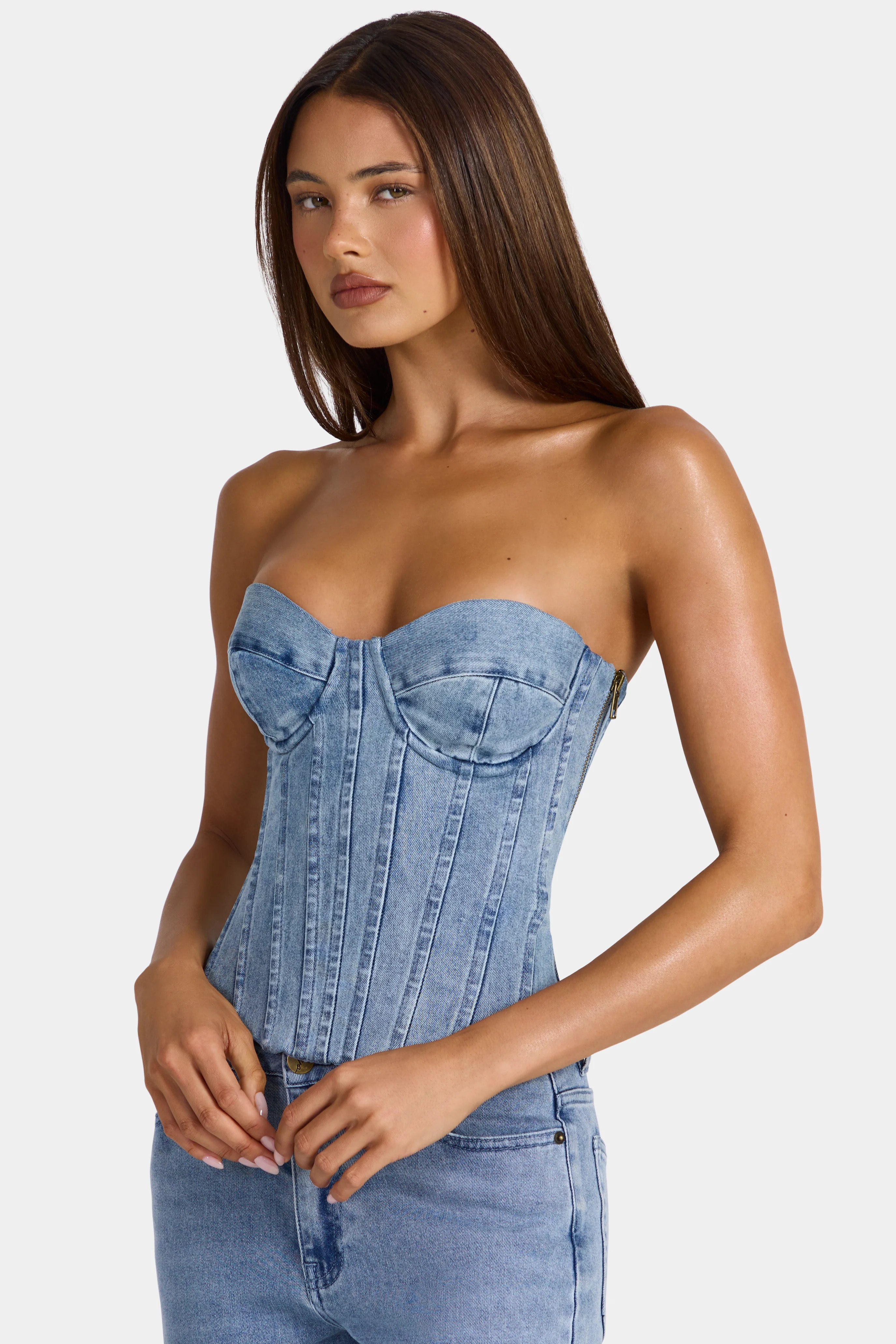 Tamrynn Denim Corset Top in Midwash Blue | Oh Polly | Oh Polly