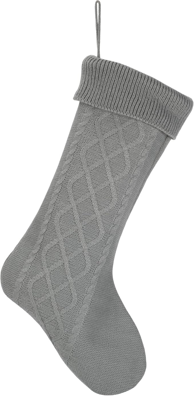 Elanze Designs Silver Tone 18.5 inch Cable Knit Christmas Stocking with Ribbed Cuff | Amazon (US)