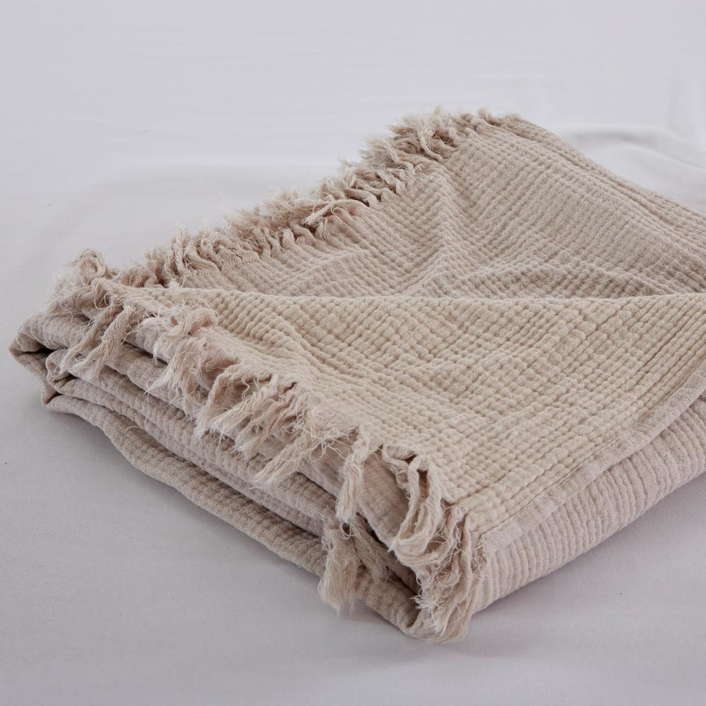 50 in. x 60 in. Reversible Almond/Birch Cotton Throw Blanket | The Home Depot