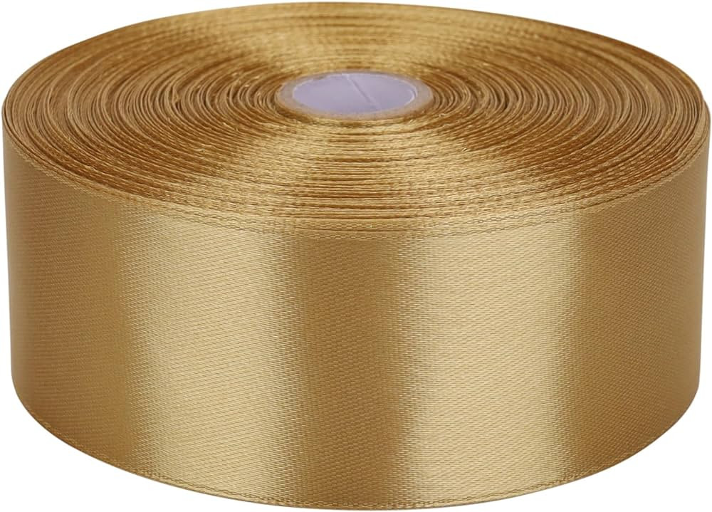Baocuan 1-1/2 inch Champagne Gold Satin Ribbon 50 Yards Solid Fabric Ribbons Roll for Wedding Inv... | Amazon (US)