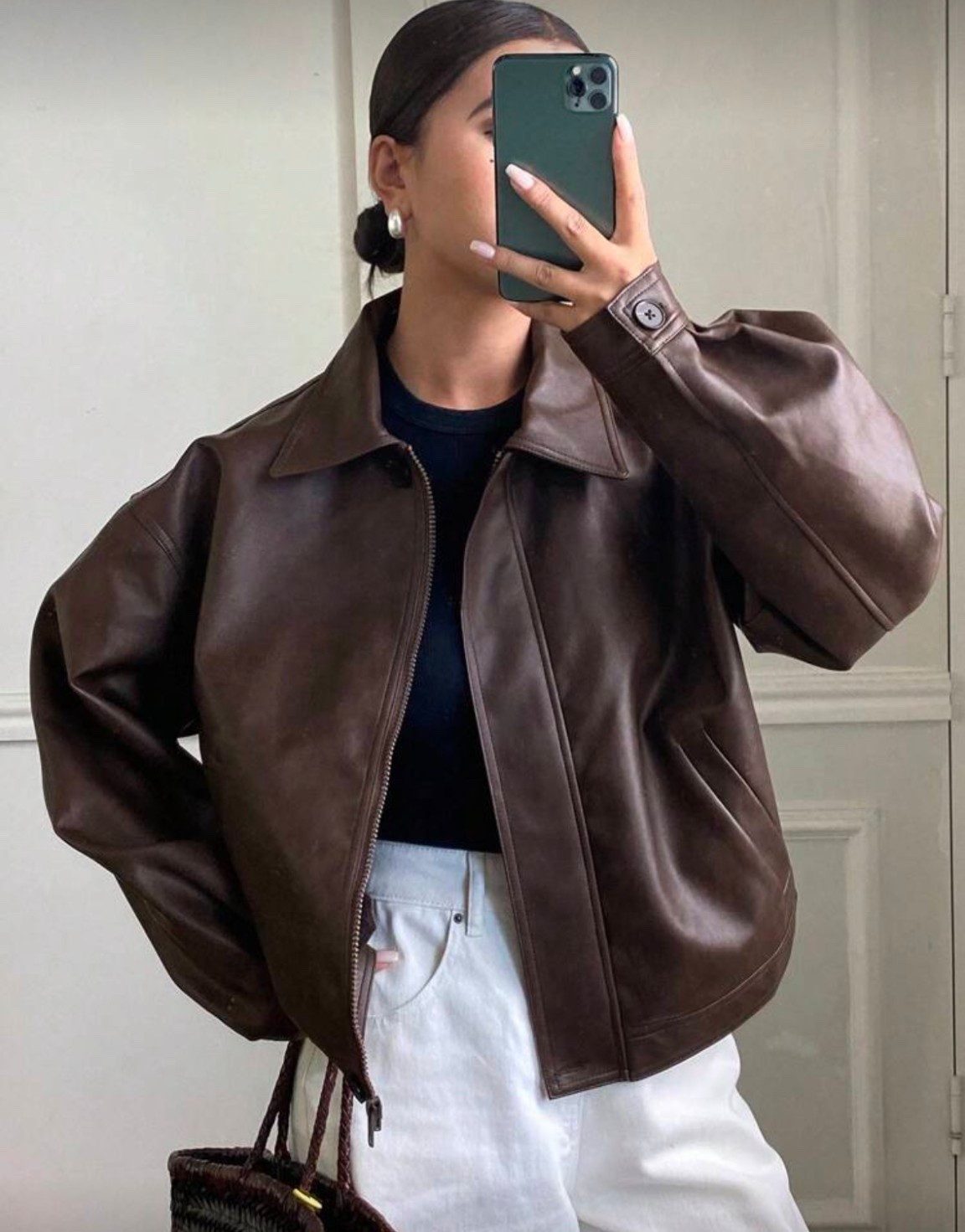 Brown leather jacket 

#LTKSeasonal #LTKWorkwear #LTKFindsUnder50