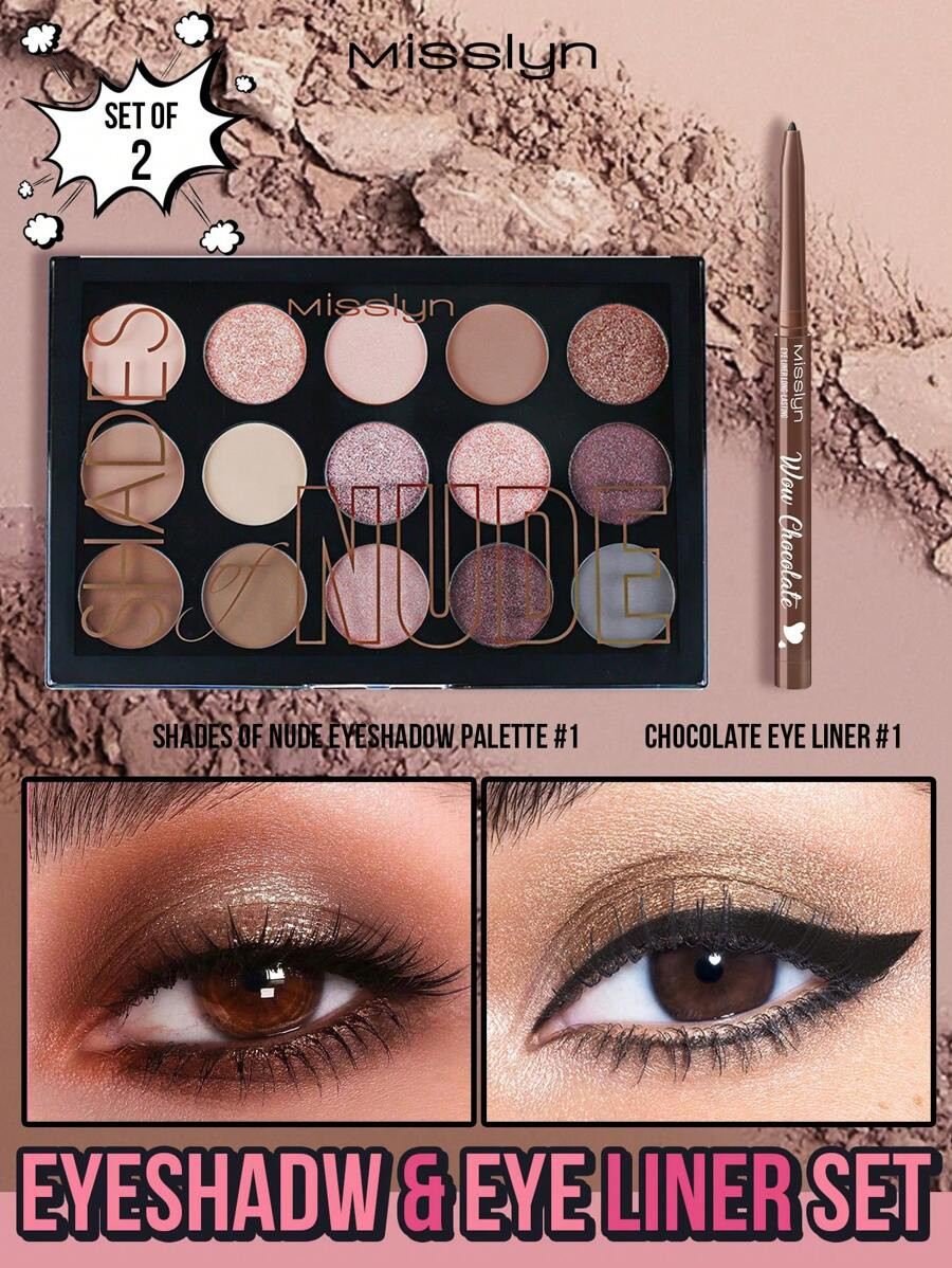 Misslyn 15color Eyeshadow 01& Eyeliner Set, Waterproof, Volumizing, Buildable, Creates Full, Volu... | SHEIN
