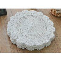 Lot 4 Hand Crochet White Doilies 10"" Round Floral Wedding Placemats French Country Coasters Cotton | Etsy (US)