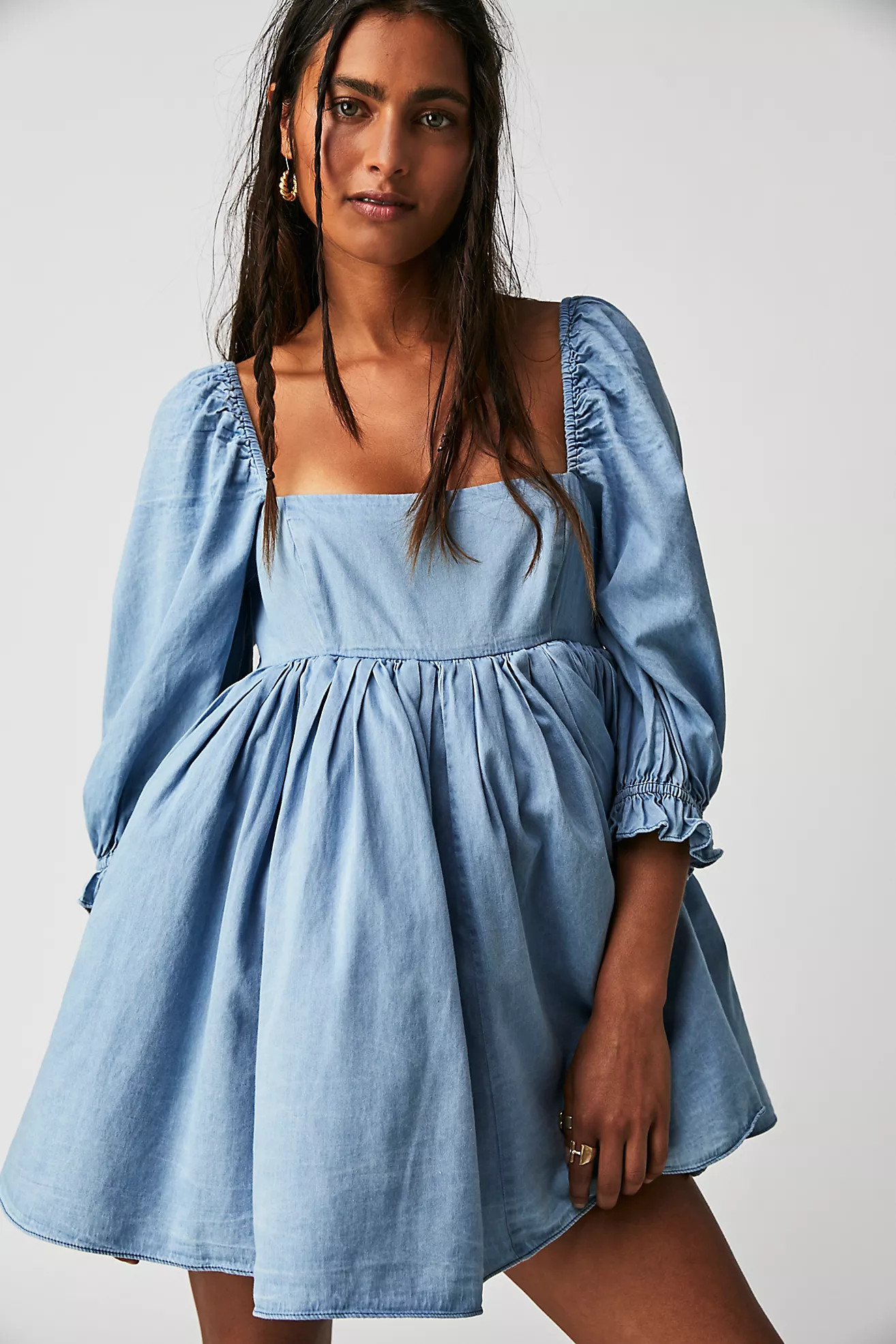 Selkie Denim Puff Mini Dress | Free People (Global - UK&FR Excluded)