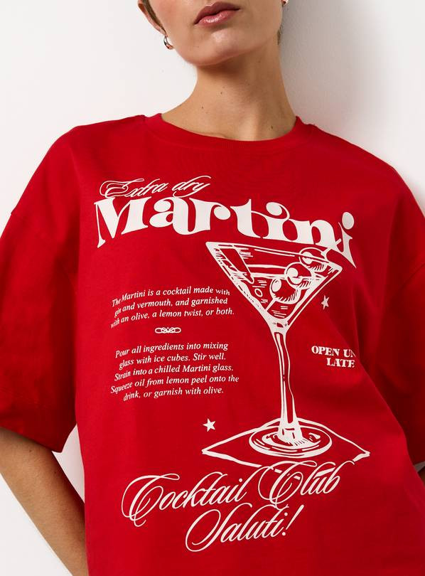 Red Martini Graphic Oversized T-Shirt XL | Tu Clothing